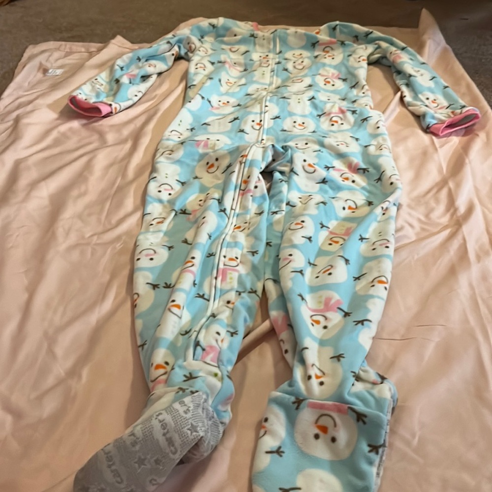 Carter’s footed PJs with snowmen all over